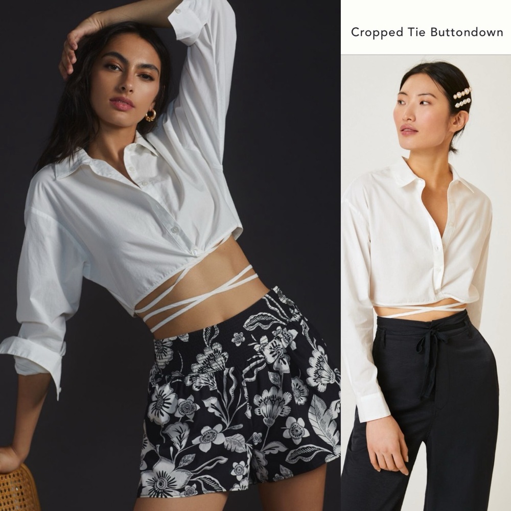 NWT Anthropologie White Cropped Tie Buttondown